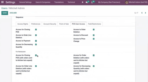 POS Restaurant User Access